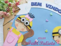 G1.802  Gabarito de Moldes  em MDF  Placa de Porta Crianças Minnions   - Foto 3