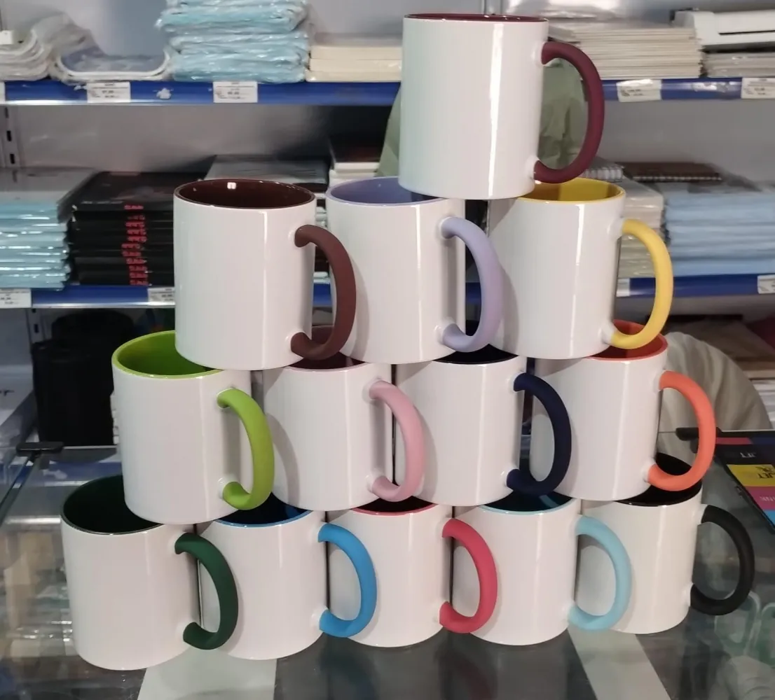 CANECA DE CERAMICA ALÇA INTERNA COLORIDA 325ML  ALÇA FOSCA -LIVE 