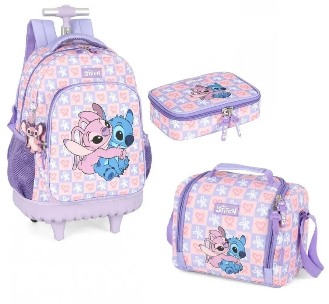  Kit Mochilete lancheira  e estojo original Stitch Rosa