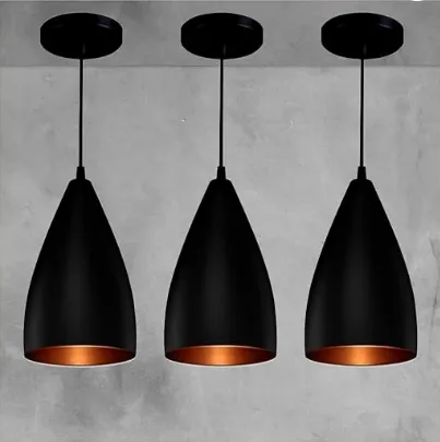 kit 3 luminarias pendente estilo bala preto fosco/cobre Imagem