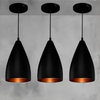 kit 3 luminarias pendente estilo bala preto fosco/cobre