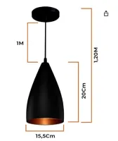 kit 3 luminarias pendente estilo bala preto fosco/cobre - Foto 2
