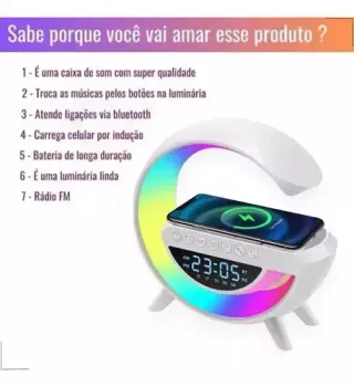 Luminaria G-Speaker Multifuncional Smart Station Led Caixa De Som Relógio - Foto 2