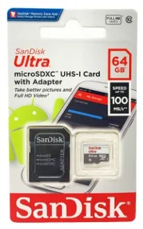 Memoria Micro Sd Sandisk 64Gb Classe 10 Sdxc/Sdcs2 Canvas 100Mb/S