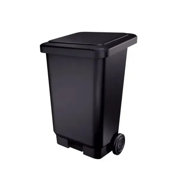 Lixeira 100 Litros  Com Pedal  e Rodas Preta     Imagem