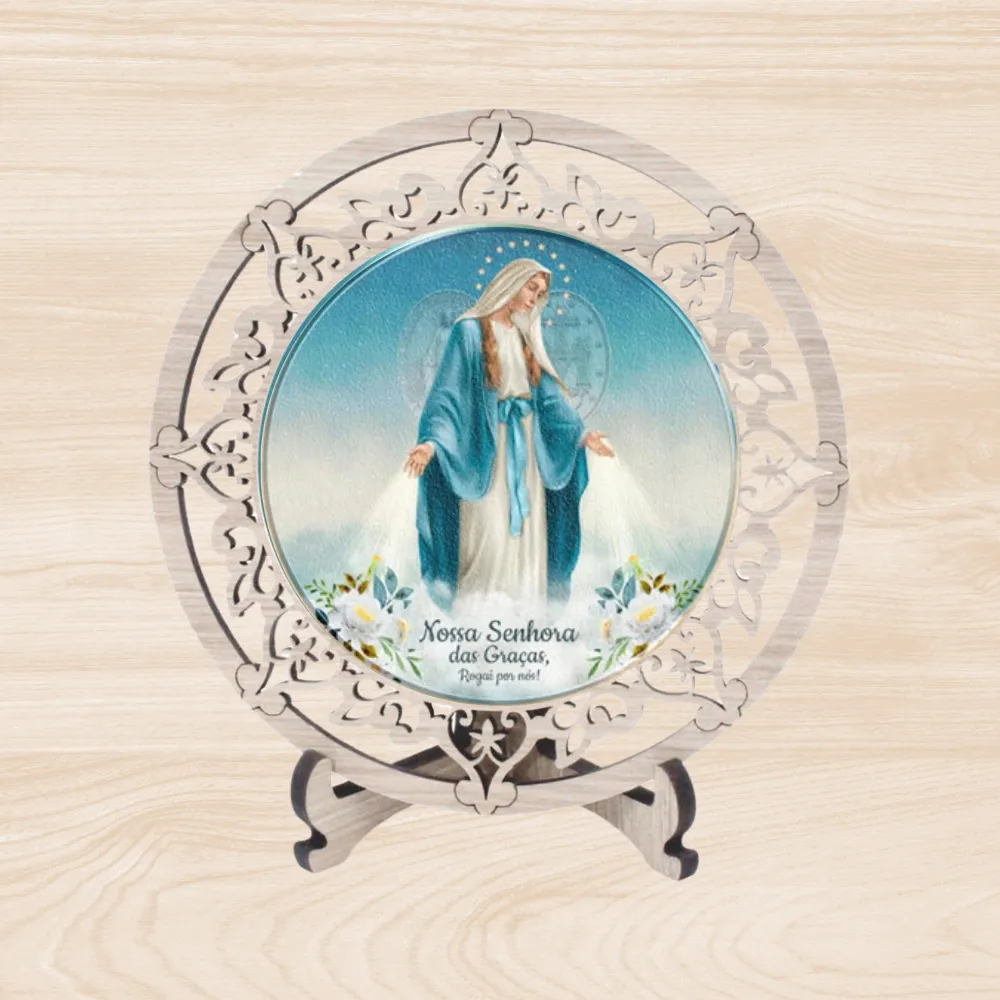 Adorno de Mesa Redondo Marfim Nossa Senhora das Graças Imagem