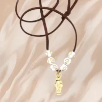 Cordão Marrom com Pingente Nossa Senhora das Graças Dourado