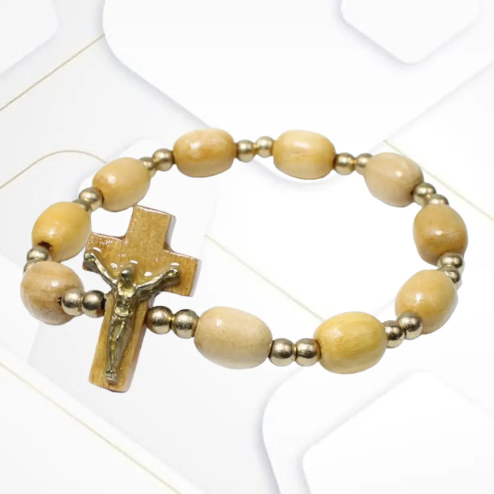 Pulseira de Madeira Marfim com Dourado