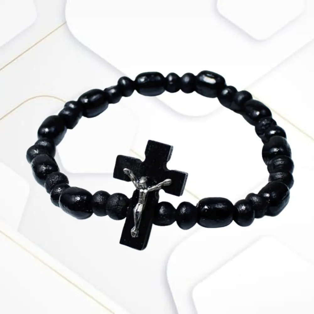 Pulseira de Madeira Preta contas 6/8 e 4mm