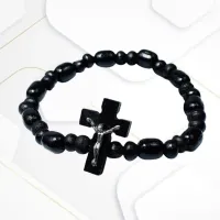 Pulseira de Madeira Preta contas 6/8 e 4mm