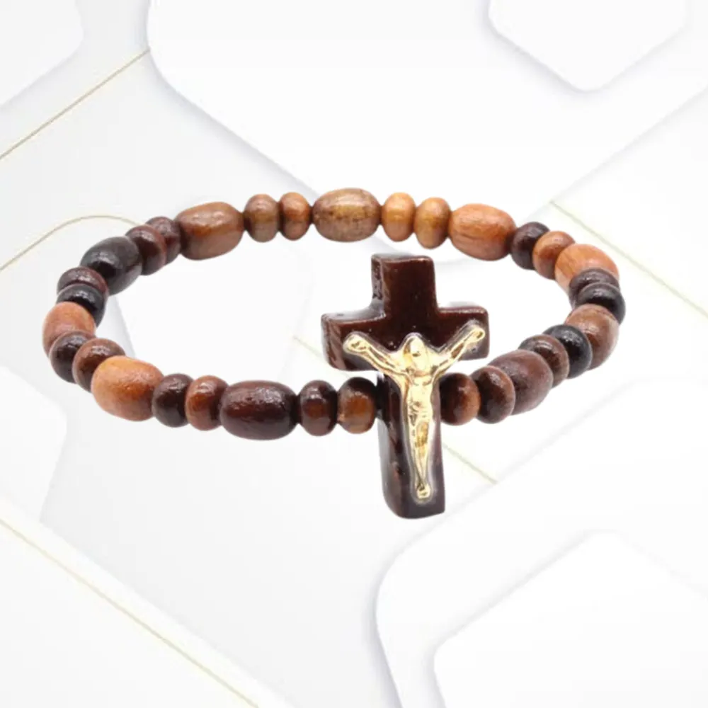 Pulseira de Madeira Imbuia contas 6/8 e 4mm