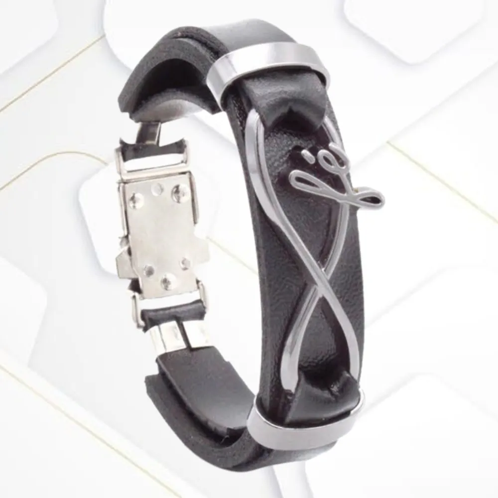 Pulseira de Couro Preta Fé infinito