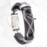 Pulseira de Couro Preta Fé infinito