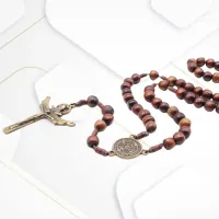 Terço São Bento 8mm Imbuia com pingente em metal