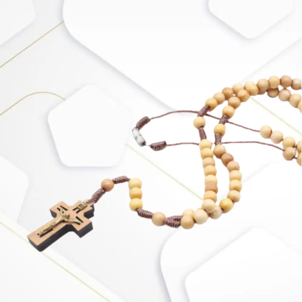 Terço de Madeira Marfim 6mm com fecho Imagem