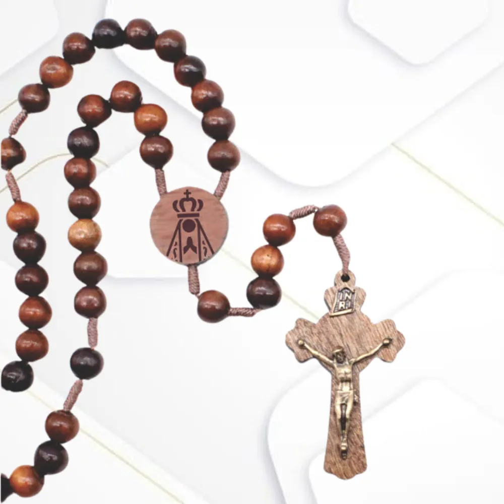 Terço Madeira Imbuia 10mm Nossa Senhora Aparecida Imagem