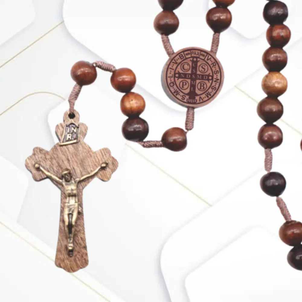 Terço Madeira Imbuia 10mm São Bento Imagem