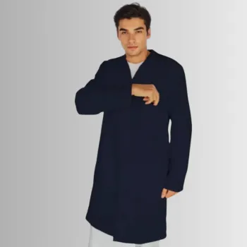 Jaleco Masculino Manga Longa com 3 Bolsos Marinho e Botão