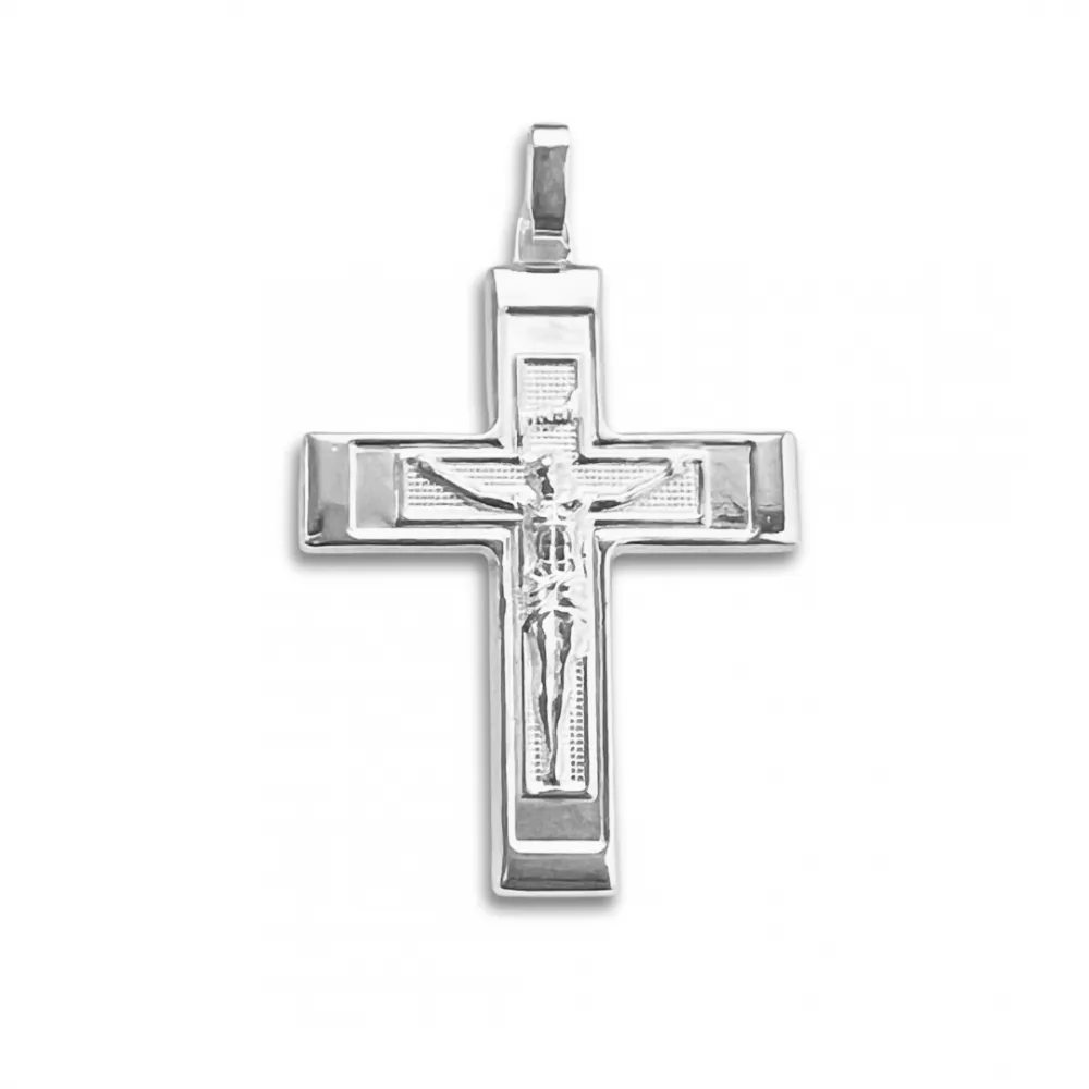 Pingente de prata cruz com cristo estampado - PF447 Imagem