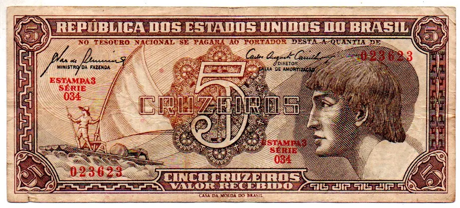 C111 - 5 Cruzeiros - Série 034 - Índio - Data: 1961 - MBC Imagem