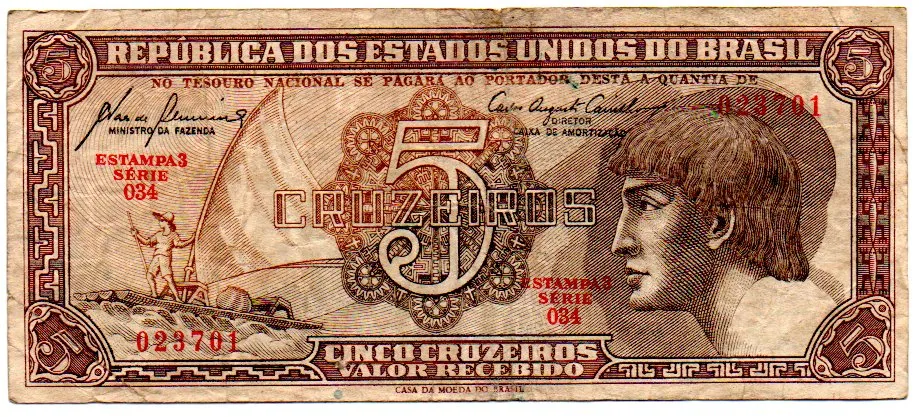 C111 - 5 Cruzeiros - Série 034 - Índio - Data: 1961 - BC Imagem