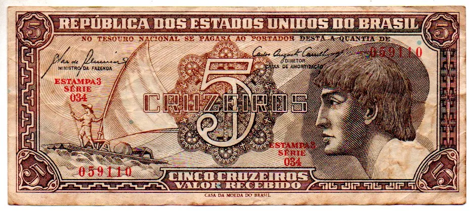 C111 - 5 Cruzeiros - Série 034 - Índio - Data: 1961 - BC Imagem