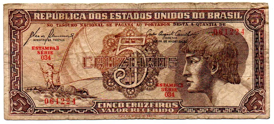 C111 - 5 Cruzeiros - Série 034 - Índio - Data: 1961 - BC Imagem