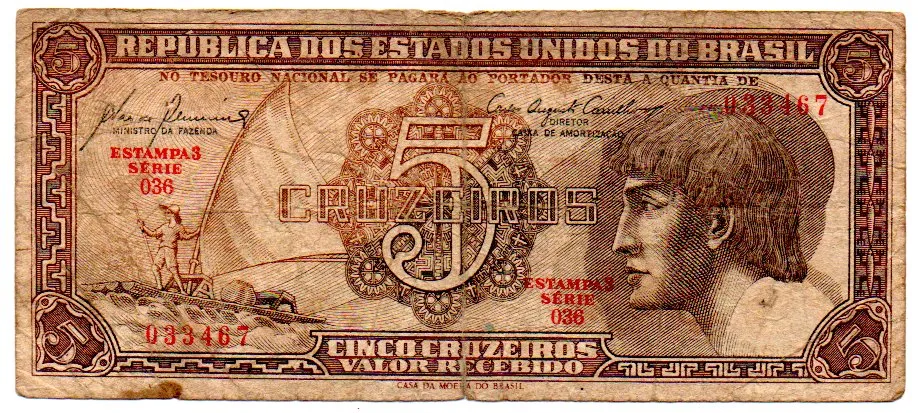 C111 - 5 Cruzeiros - Série 036 - Índio - Data: 1961 - R