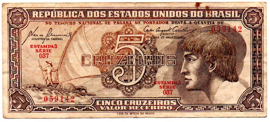C111 - 5 Cruzeiros - Série 037 - Índio - Data: 1961 - MBC