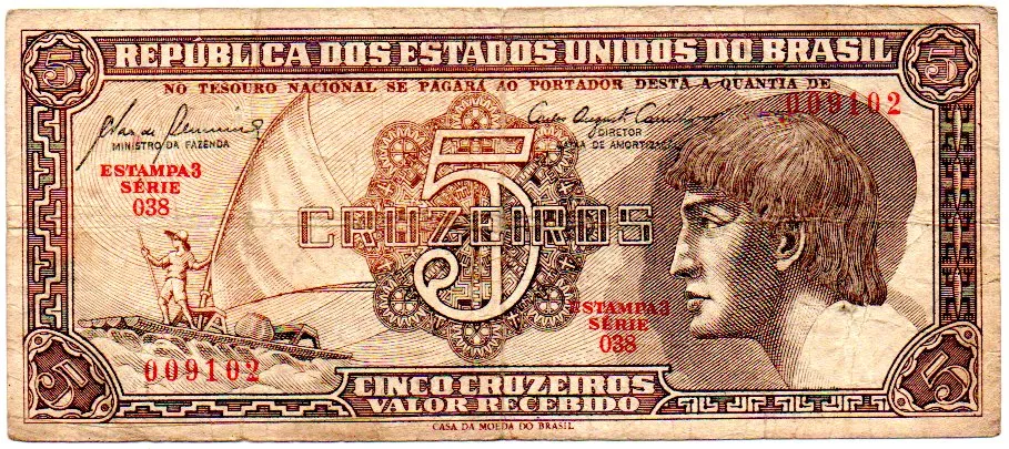 C111 - 5 Cruzeiros - Série 038 - Índio - Data: 1961 - MBC Imagem