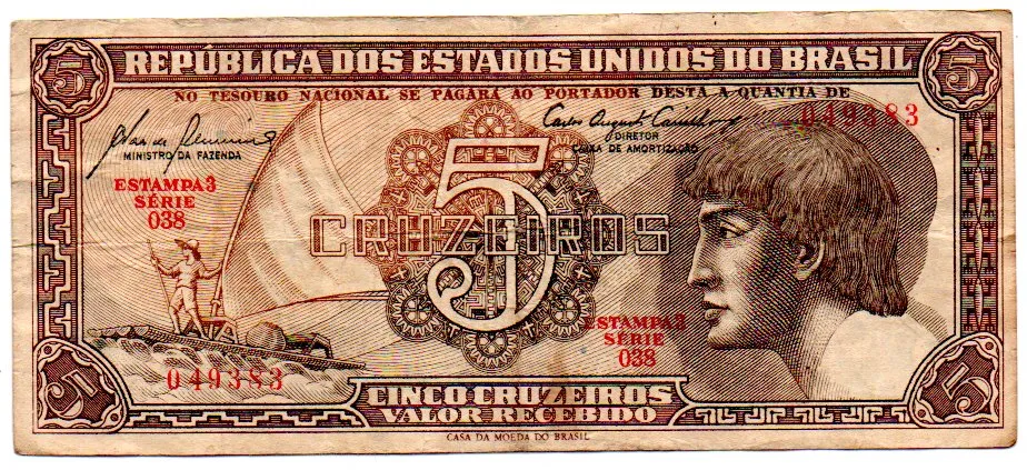 C111 - 5 Cruzeiros - Série 038 - Índio - Data: 1961 - MBC Imagem
