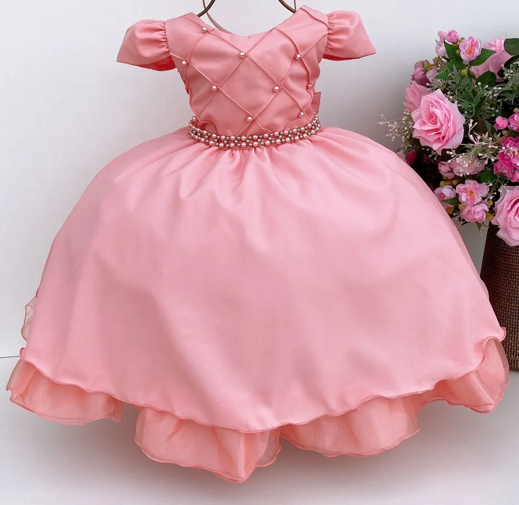 Vestido Festa Salmão Pérola Puzzle
