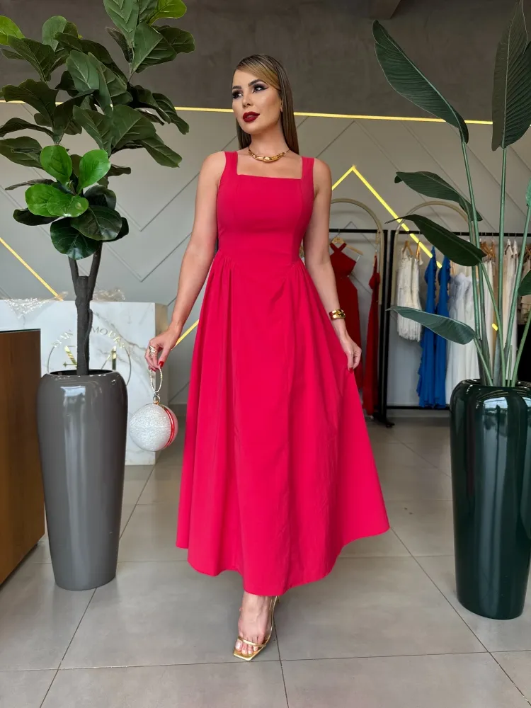 VESTIDO LONGUETE LAÇO COSTAS VERMELHO Imagem
