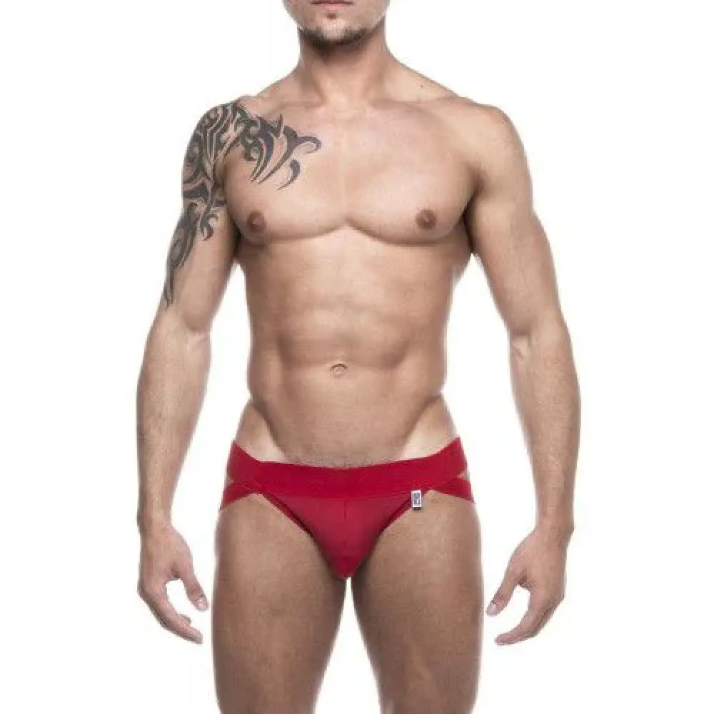 JOCKSTRAP EM SUPLEX VERMELHO COM FAIXA DUPLA SD CLOTHING - TAMANHO ÚNICO.                                                      LIBYSEXSHOP Imagem