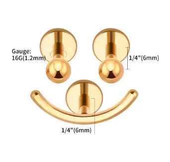 Kit Labret em Titânio PVD DOURADO  SMILE ( 2 olhos e 1 boca) TIT23