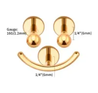 Kit Labret em Titânio PVD DOURADO  SMILE ( 2 olhos e 1 boca) TIT23
