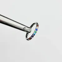 Argola Slim em Titânio  CRAVEJADA ZIRCONIA COLORIDA  Clicker 1.2mm  TIT19 - Foto 3