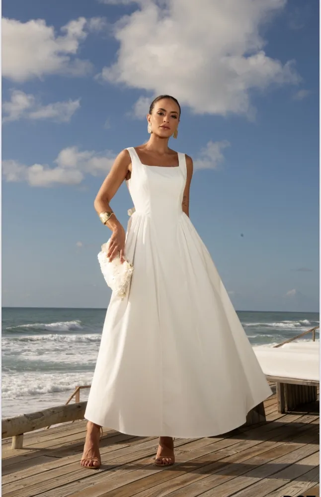 VESTIDO LONGUETE LAÇO COSTAS BRANCO Imagem