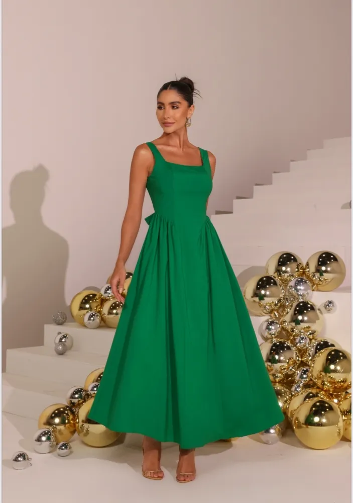 VESTIDO LONGUETE LAÇO  COSTAS VERDE  Imagem