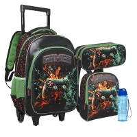 Kit Mochila Infantil Rodinha Gamer lancheira Estojo Garrafa - Nova Rio