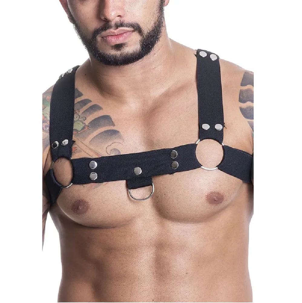 HARNESS ELÁSTICO PRETO COM ARGOLAS E METAL                                            LIBYSEXSHOP Imagem