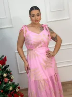 Vestido Longo Bordado Maria Francia Rosa Claro - Foto 3