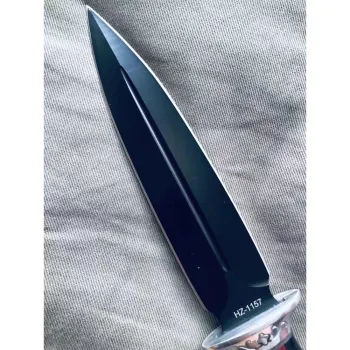 FACA DE CAÇA PESCA CHURRASCO LUXO FULLTANG INOX DUAS LÂMINAS PRETO HZ-1157 - Foto 2