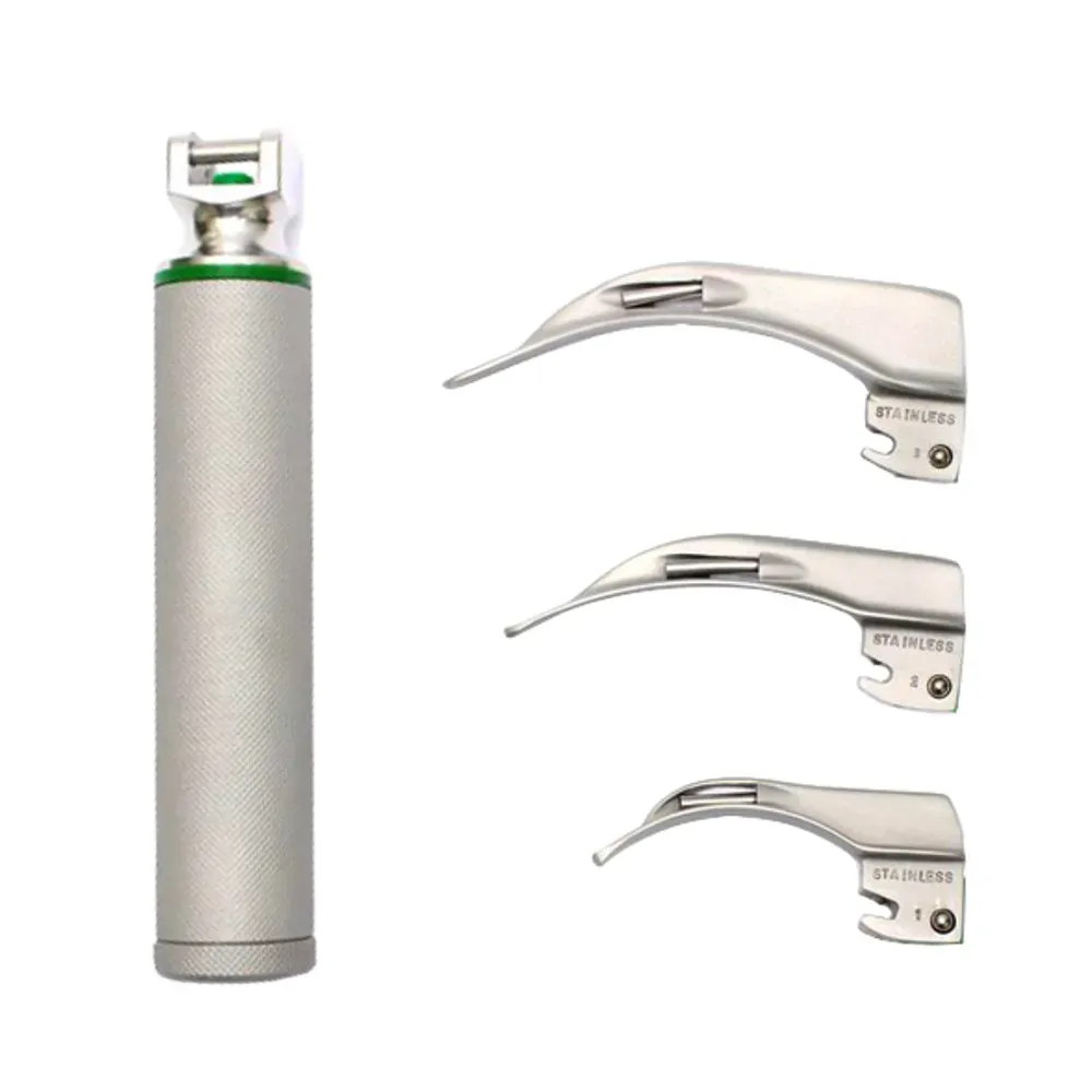 Kit Laringoscópio Fibra Ótica em Inox MIKATOS c/ 3 lâminas