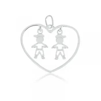 Pingente de prata coração com filhos - 251088