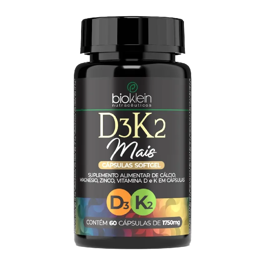 D3K2 Mais Vitaminas Cálcio Magnésio Zinco-| 60 Cápsulas 1750mg Imagem