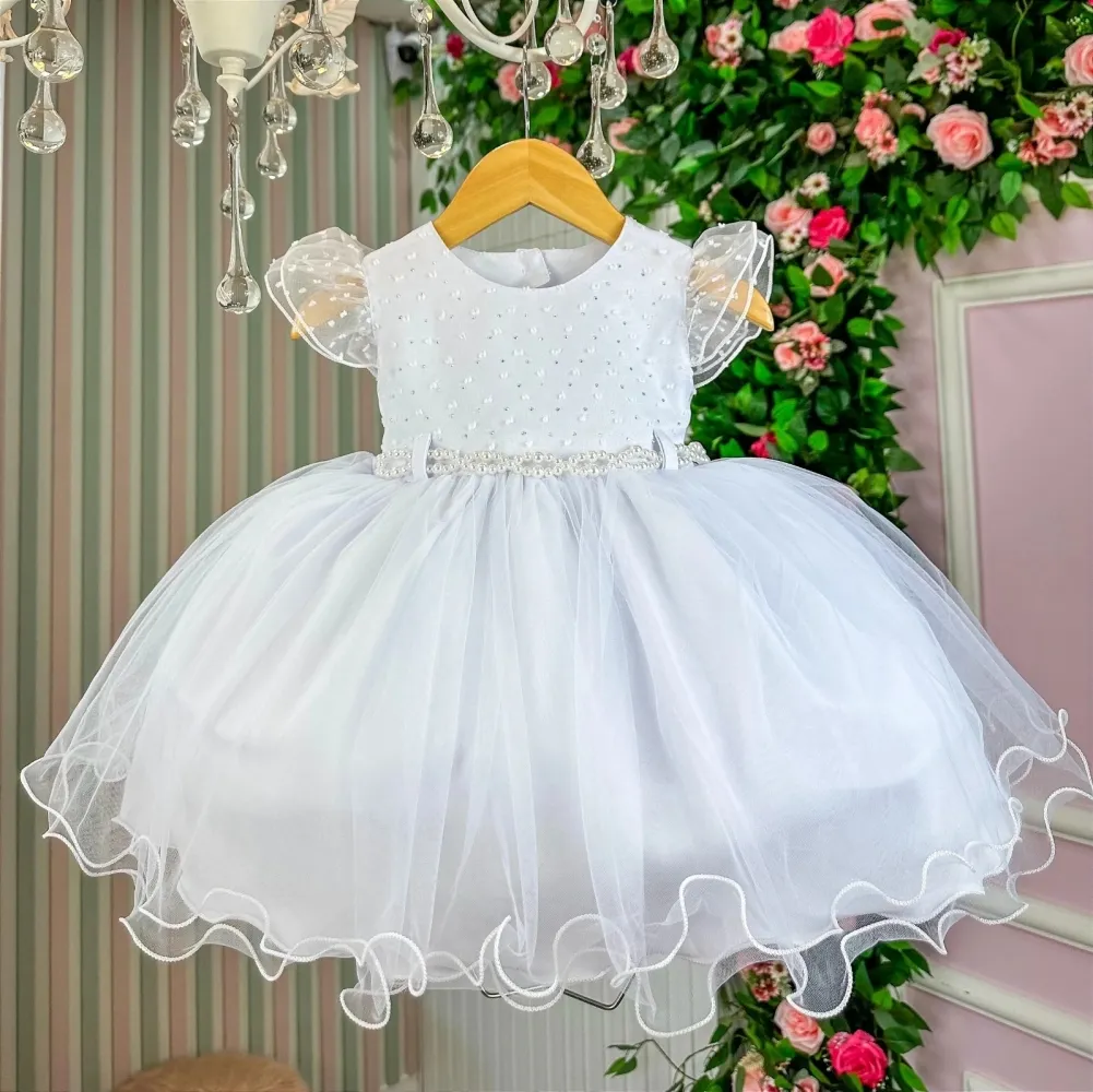 Vestido Festa Branco Mod.9 Menina Bonita P M G Bebê