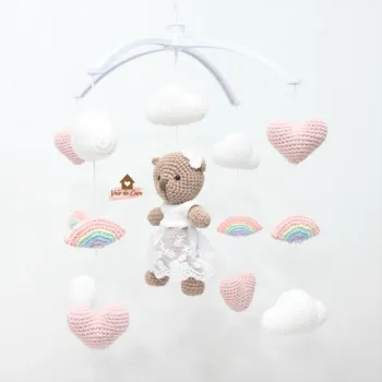 Móbile Ursinha -  Nuvens + Arco-íris + Corações