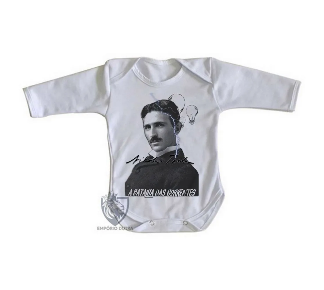Roupa Bebê manga longa Nikola Tesla tamanho 2 a 9 meses