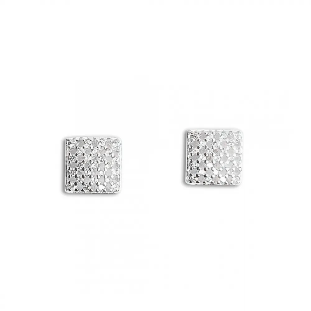 Par de brinco de prata 925 - Quadrado com pedras -BB31826